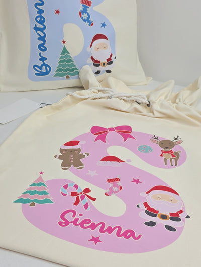 Personalised Big Letter Santa Sack | Pastel Christmas Design