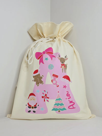Personalised Big Letter Santa Sack | Pastel Christmas Design